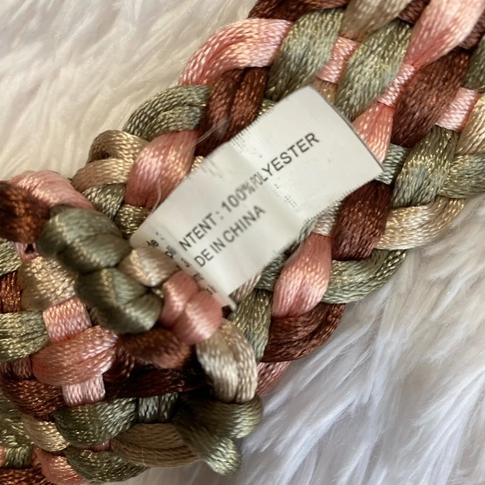 Pink, brown and green braided large buckle braided belt